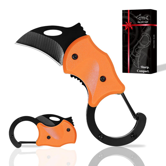 Father's Day, Mother's Day, Easter, Memorial Day, Birthday Gifts for Him/Her/Men/Women, Orange Keychain Pocket Knife with Safety Lock, Carabiner - Compact EDC Tool for Daily Use, Gifts for Father/Mother/Boyfriend/Girlfriend/Husband/Wife (Gift Box)