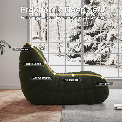 Memory Foam Bean Bag Chair for Adults, Teddy Material Beanbag Sofa with Filler, Cozy Floor Lounge Seat for Living Room, Bedroom, Dorm, Office (Green)