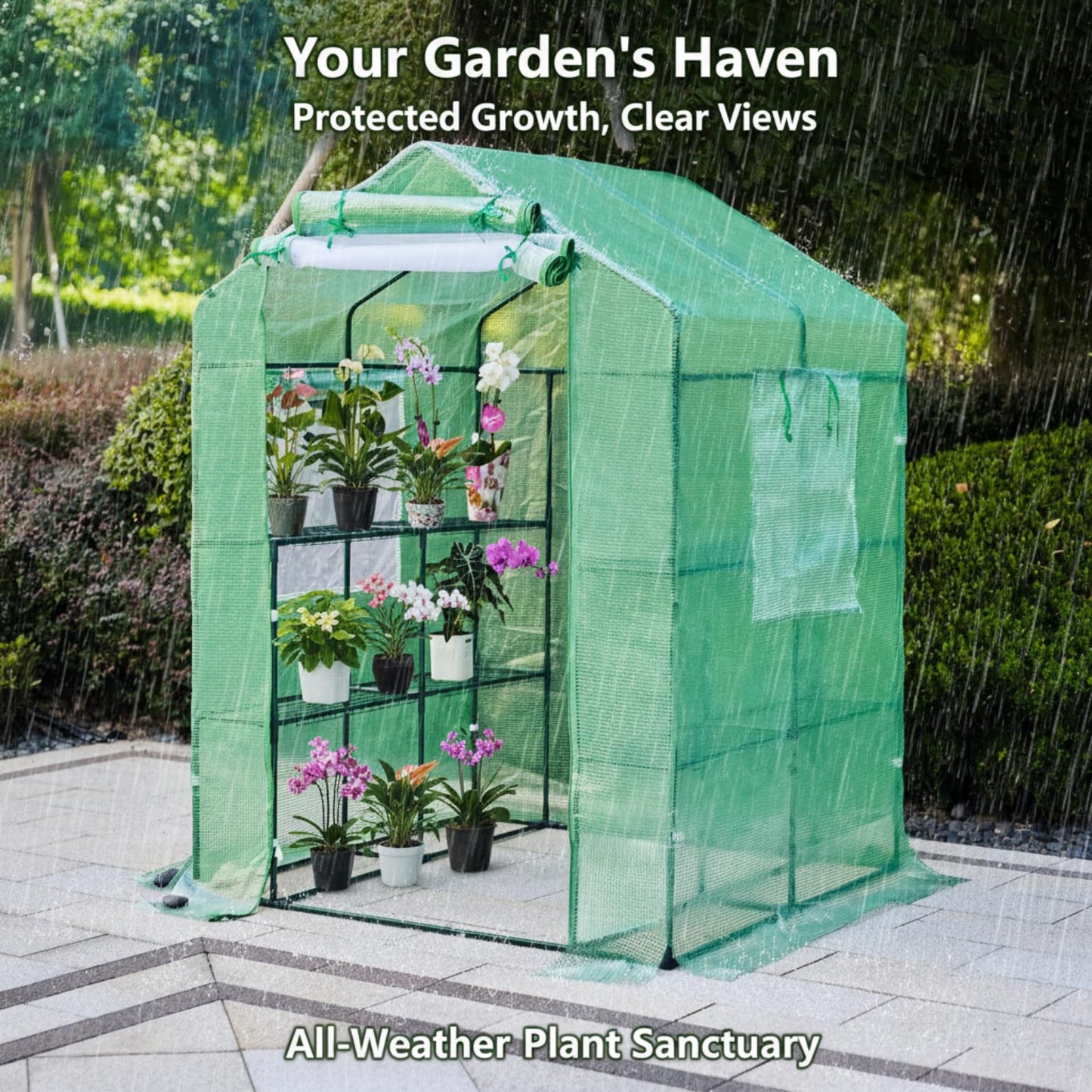 Solayis 56"×55"×74" Walk-in Garden Greenhouse | Thickened PE Cover & Heavy Duty Steel Frame | 3 Tiers 4 Shelves, Mesh Door & Windows | Portable for Indoor Outdoor Use (Green)