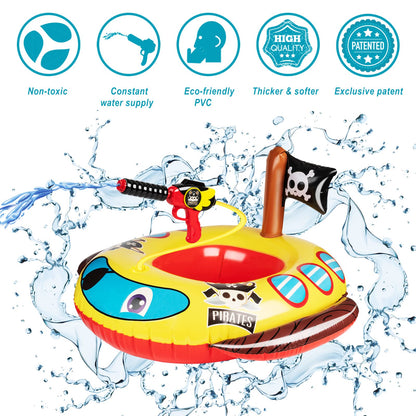 2 Pack Inflatable Kids Pool Floats with Water Gun, Pool Toys for Kids Ages 4-8, Blow Up Toddler Pool Floats, Swimming Pool Game Toys, Fire Truck and Pirate Ship Floaties for Boys Girls and Child