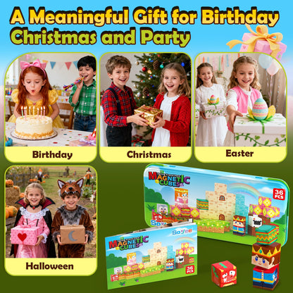 Mini Magnetic Blocks with Case - Portable Building Cubes Travel Toys for Kids Ages 4-8 Construction STEM Learning Set for Toddlers Build Mine Magnet World Christmas Birthday Gift for Boys Girls 3-5