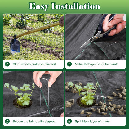 FEED GARDEN 4FT x 100FT Landscape Fabric Weed Barrier Fabric, Heavy Duty 3.2oz Ground Cover Geotextile Fabric for Gardening, with 30 U-Shaped Stakes (2 Pack 4x50FT)