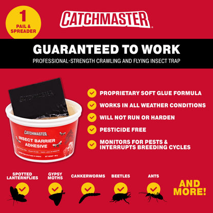Catchmaster Tree Banding Insect Barrier DIY Kit, 15oz Pail & Spreader, Lanternfly & Ant Traps, Outdoor Adhesive Crawling Insect Trap to Protect Trees, Fruit & Plants