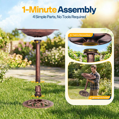 VIVOHOME Bird Bath for Outside, Polyresin Pedestal Bird Baths for Outdoor, Garden, 28 Inch Height Weather-Resistant Birdbaths with 20" Bowl, Antique Bronze