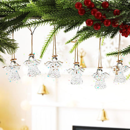 CroBlissful 6 Pcs Glass Angel Figurines Crystal Ornaments Hanging Guardian Angel Gifts for Christian Church Easter Mother's Day Holiday Decor, 6 Styles