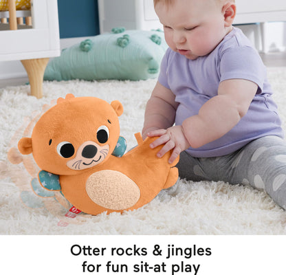 FISHER-PRICE BABY Toy 2-in-1 Rockin' Tummy Time Otter Plush Sensory Activity with Soft Book for Newborn Play Ages 0+ Months