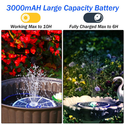 AISITIN 3.5W Solar Fountain Pump with LED Colorful Lights & 3000mAh Battery, Solar Bird Bath Fountain with 10 Nozzles, Solar Water Pump for Garden, Pond and Outdoor (Purple)