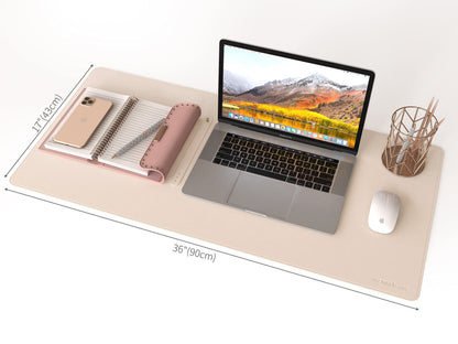 RENMTURE Dual-Sided Mouse Pad, Natural Cork & PU Leather Large Desk Pad for Office and Home Work, Desk Protector Non-Slip, Waterproof, Easy Clean (Apricot, 36"x17")