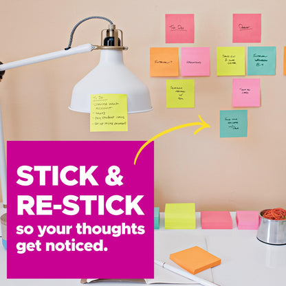 Post-it Super Sticky Notes, 24 Sticky Note Pads, 3 x 3 in, School Supplies, Office Products, Notes for Vertical Surfaces, Monitors, Walls and Windows, Bus Cabinet Pack