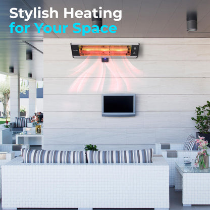 SereneLife Infrared Patio Heater, Wall-Mounted Electric Heater with Remote Control, 1500W, IP65 Approved, Odorless, Indoor/Outdoor for Patio, Restaurant, Backyard, Garage, Decks