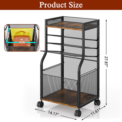5-Tier Rolling File Cart with Lockable Wheels, Mobile Desk File Organizer Hanging File Folders Paper Letter Sliding Trays, Black Wood & Mesh Hanging Folder Drawer Organization for Office, Home, School