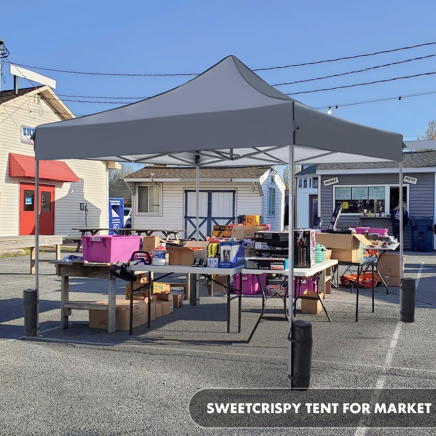 OLIXIS 10x10 Ft Pop Up Canopy Tent, Waterproof Portable Outdoor Shade Canopy with Sand Bags for Beach, Backyard Parties & Events, Charcoal