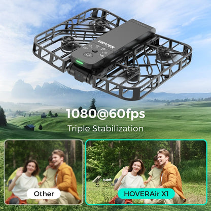 HOVERAir X1 Drone with Camera, Follow-me Drone with Self-Flying Mode, Foldable Mini Drone with HDR Video Capture, Palm Takeoff, Intelligent Flight Paths, Hands-Free Control Black (Combo Plus)