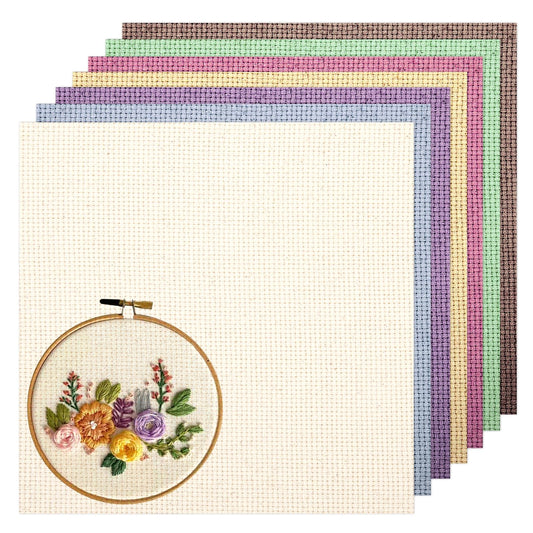 7 PCS Punch Needle Fabric Tufting Cloth, Assorted Colors Tufting Cloth Monks Cloth, Pre-Cut Punch Needle Embroidery Fabric Squares for Handwork & DIY Art Crafts (11.8 x 11.8 Inch)