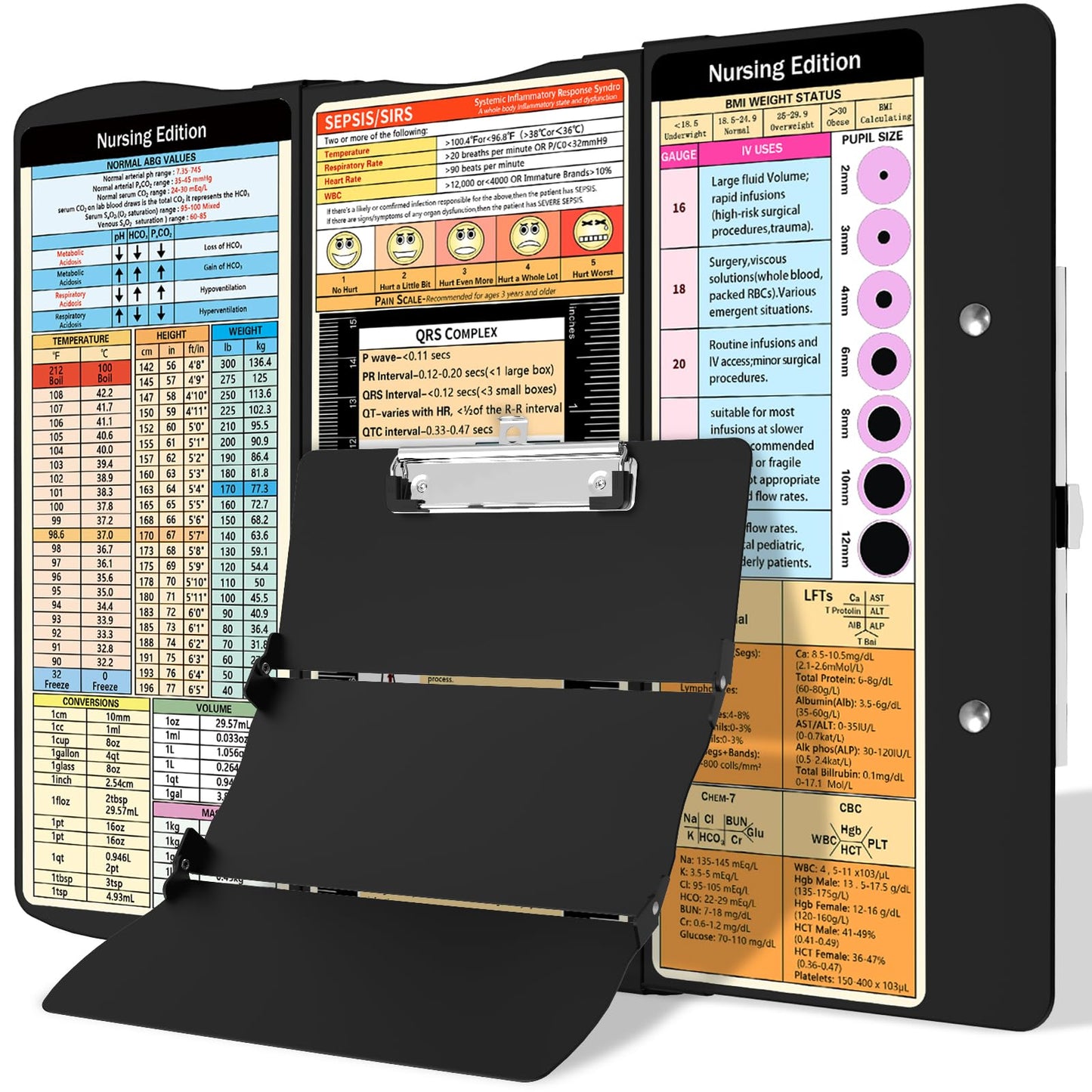 Nursing Clipboard Foldable Clipboard Medical: Edition Cheat Sheets Aluminum 3 Layers Foldable Clipboards Nursing Pocket Size Profile Clip Nurse Clipboards Notepad for Nurses Students and Doctors