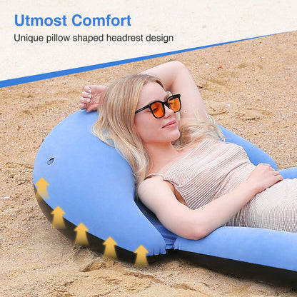 ROUSKY Inflatable Beach Mat, 70 x 29 Inch, Flocked Surface, Pillow Surround (Blue)