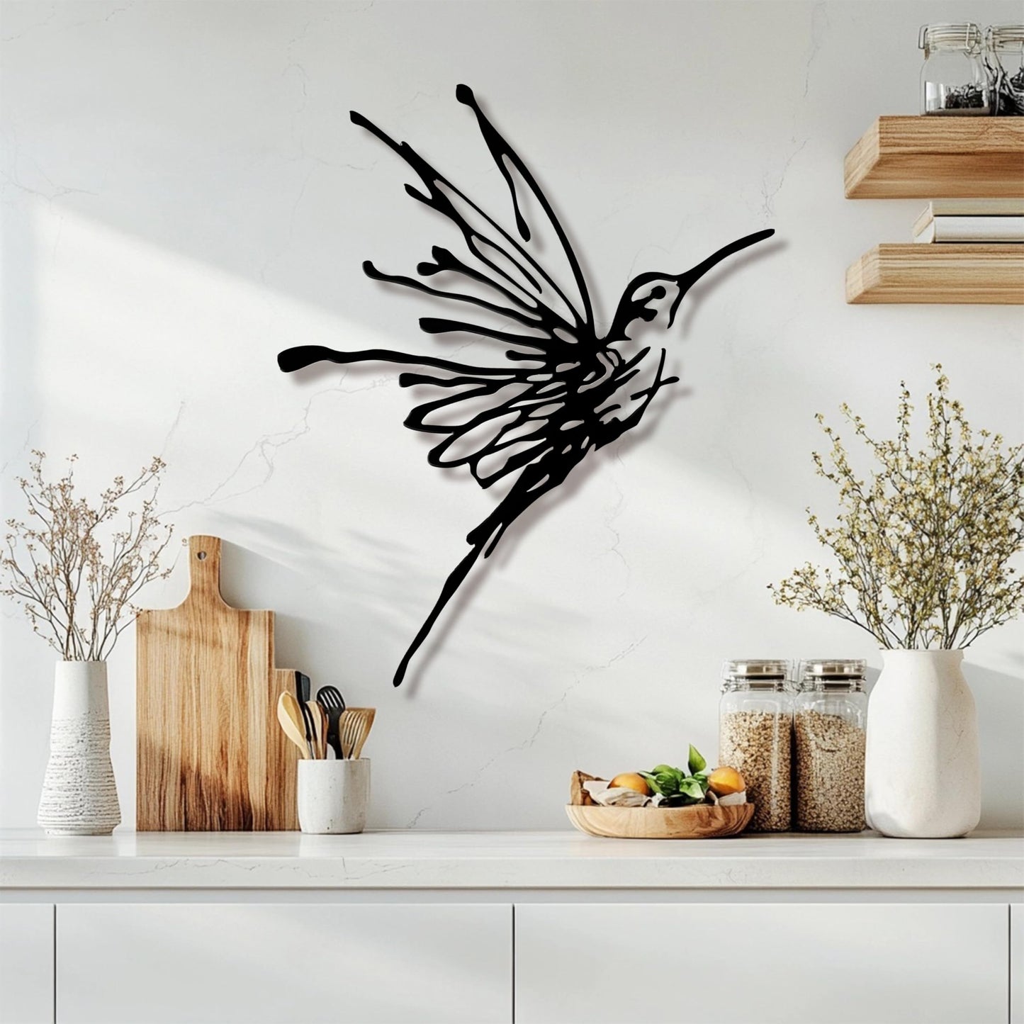 3D Metal Hummingbird Wall Art - Unique Black Outdoor Garden Decor, Waterproof Bird Sculpture for Patio, Living Room, Bedroom & Bathroom