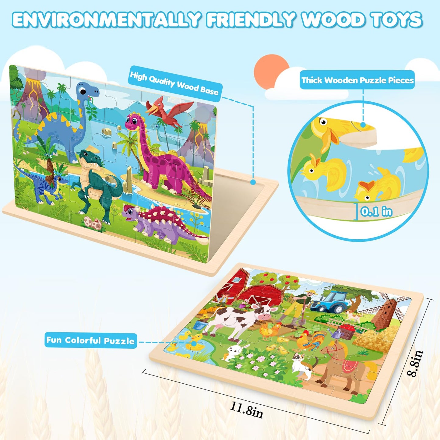 Puzzles for Kids Ages 4-6, 4 Packs Wooden Animals Jigsaw Puzzles for Toddlers Ages 3-5, Preschool Educational Puzzles Boards Toys Gifts for 3 4 5 6 Boys Girls