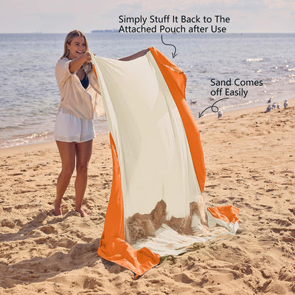 WEKAPO Beach Blanket Sandproof Waterproof, Extra Large Beach Mat, Oversized & Compact Sand Free, Quick Drying Beach Essentials for Vacation, Cruise, Picnic & Camping with Stakes (Orange, 7x7 FT)