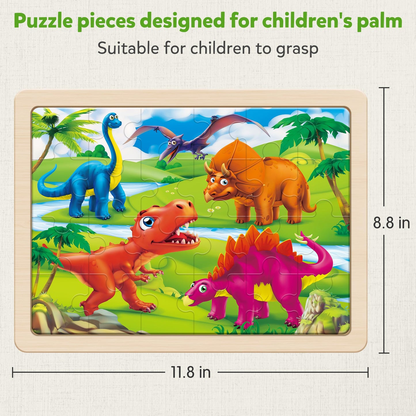 SYNARRY Large Wooden Dinosaur Puzzles for Toddlers 3-5, Wood Puzzles for Kids Ages 4-6, Dinosaur Toys for Kids 3-5, Preschool Educational Learning Toys, Easter Basket Stuffers for Boys Girls
