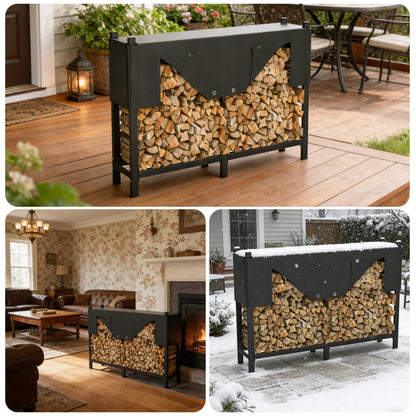 WALMANN Heavy-Duty 6 ft Firewood Rack with Waterproof Cover & Firewood Carry Bag, Outdoor Indoor Wood Log Holder for Fireplace, Patio & Porch, Sturdy Steel Fire Wood Storage Stand