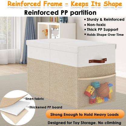 Fineonly Large Toy Storage Box with Lid Upgraded Toy Storage Chest Organizer with Divider Foldable Toy Bin for Kids Boys Girls Playroom Nursery Bedroom (25"x13"x16")