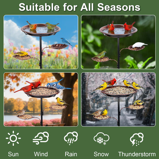 Bird Bath for Outside, 12" Dia x 37" H Metal Freestanding Birdbath with Feeder, Vintage 2-in-1 Bird Bath Feeder Bowls for Outdoors Garden Patio Yard Lawn Decor, Sturdy 5-Pronged Base (Red Copper)