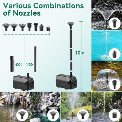 Antfraer 25W Solar Pond Pump, 320GPH Adjustable Flow Solar Fountain Pump with 7 Spray Modes, 16.5FT Cord & 6.6FT PVC Tubing for Fish Ponds, Garden Waterfalls, Hydroponics & DIY Water Features