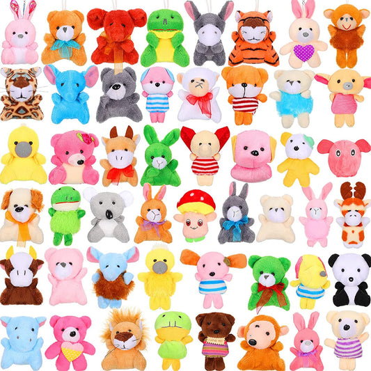 Skylety 50 Pcs Mini Stuffed Animals Bulk Cute Safari Jungle Small Plush Doll Toy Set Tiny Plush Keychain Decoration Party Favor Gift Carnival Classroom Prize(Cartoon Animals,Bright Color)