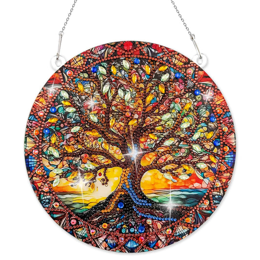Diamond Art Hanging Kit for Adult, Painting Hanging Ornament Kit, Special Shaped Rhinestone,DIY Acrylic 5D Diamond Art Window Pendants Home Garden Wall Kits Hanging,Double Sided (Lifetree)