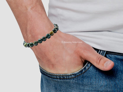 Amazing Gemstone Bloodstone Bracelet for Women - Chakra Mens Bracelet Protection Crystals and Healing Stones - Faceted Beaded Blessing Bracelet Spiritual Meditation Gift Christmas Stocking Stuffers