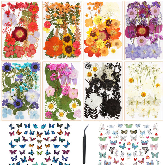 380PCS Dried Pressed Flowers for Resin Craft - Real Natural Pressing Flowers with Two Sheets Butterfly Stikers for Mold DIY Art Crafts,Home Décor,Cherish (380pcs Color Mixed)