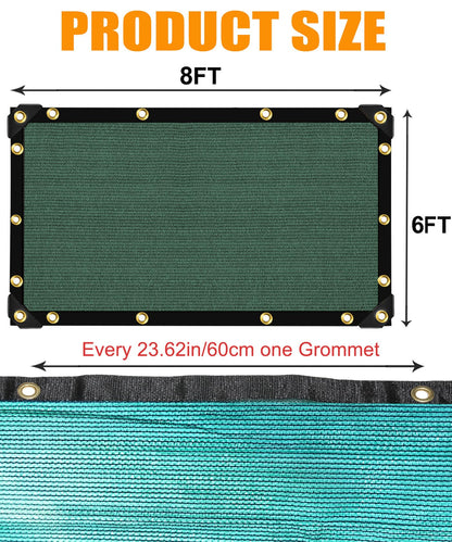 E.share 70% Green Colored Shade Cloth 6ft x 8ft Sun Shade Netting with Grommets, Breathable UV Block Balanced Shade for Garden Plants Patio Pergola Chicken Coop Kennel