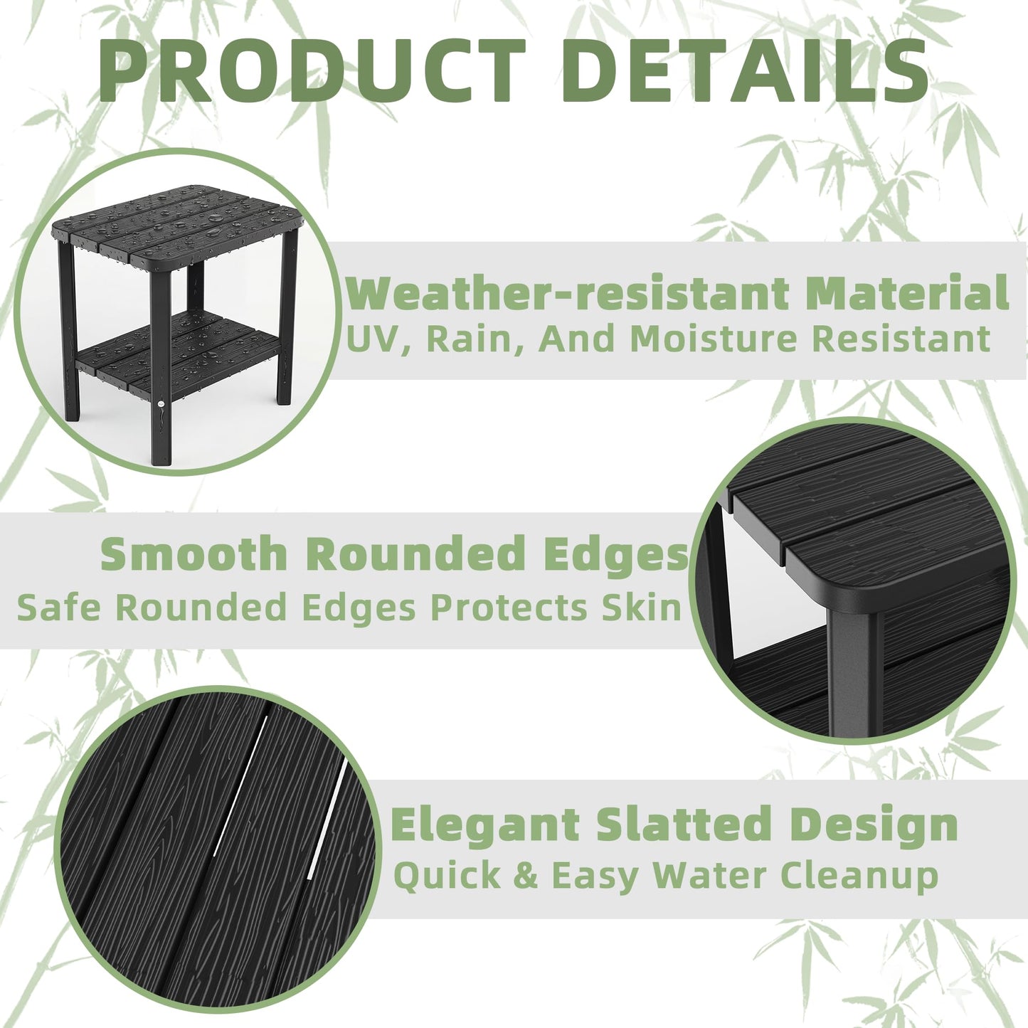 Outdoor Side Table, 2-Tier Small Table, Weather Resistant Outdoor End Tables, Patio Furniture for Garden, Porch, Pool, Lawn, Backyard or Indoor Bedroom