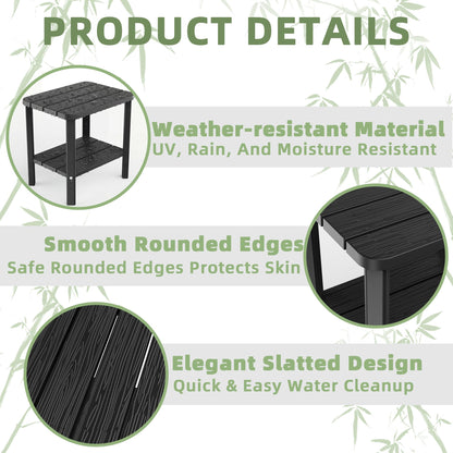 Outdoor Side Table, 2-Tier Small Table, Weather Resistant Outdoor End Tables, Patio Furniture for Garden, Porch, Pool, Lawn, Backyard or Indoor Bedroom