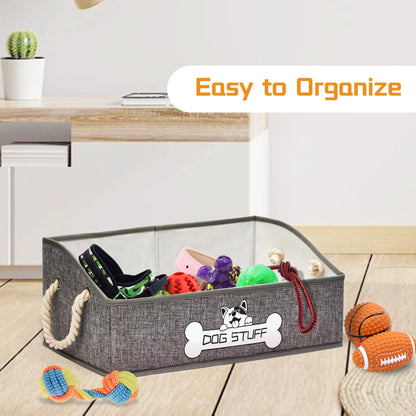 Thankspaw Collapsible Fabric Dog Toy Box and Storage Bin With Handle - Trapezoid Basket Chest Organizer for Pet Toys, Blankets and Accessories