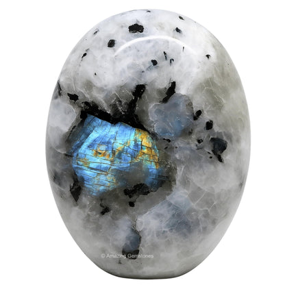 Amazing Gemstone Rainbow Moonstone Crystals, Healing Stones - Extra Large Palm Stone Crystals Piedra - for Good Luck, Positive Energy, Meditation - Unique Stocking Stuffers, Birthday Gifts Women, Men