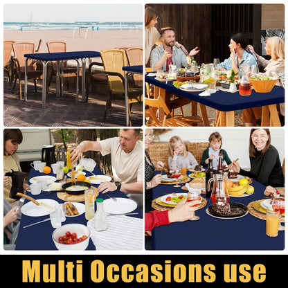 Smiry 4 Pack Rectangle Picnic Table Cloth, Waterproof Elastic Fitted Tablecloths, Washable Polyester Rectangular Patio Table Cover for Camping, Indoor and Outdoor (Navy, 30"x72")