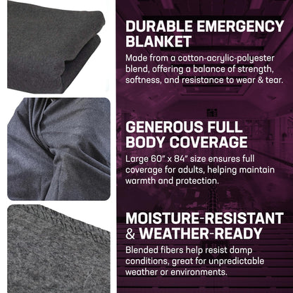 Kemp USA Emergency Relief Blanket Gray 60 x 84 Inch Multipurpose Disaster Preparedness Blanket Cotton Acrylic Polyester Blend Survival Emergency Supply Gear