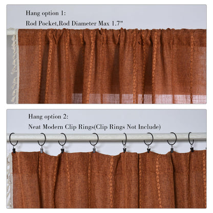 Schweek Terracotta Boho Curtains 84 Inch Length Burnt Orange Farmhouse Curtains for Living Room 2 Panels, Linen Bohemian Tassel Rust Rustic Curtain Drapes