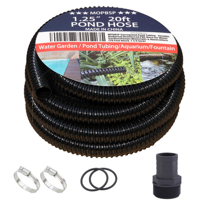 MPOBSP Corrugated Pond Tubing - Flexible, Kinkproof, Reinforced PVC Hose for Water Gardens, Pumps, Waterfalls & Aquaculture (20 Feet Black, 1-1/4 Inch)