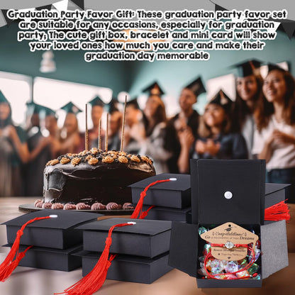 Kenning 30 Sets 2026 Graduation Gifts Bulk Include 30 Compass Bracelets 30 Graduation Cap Boxes with Tassel 30 Congratulation Cards 30 Keychains Party Supplies for Him Her College High School(Red)