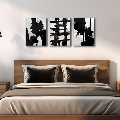 WVMAPTA Abstract Prints Wall Art for Living Room Black and White Pictures for Wall Office 3 Piece Canvas Wall Art for Bedroom Size 12 x 16 Inch