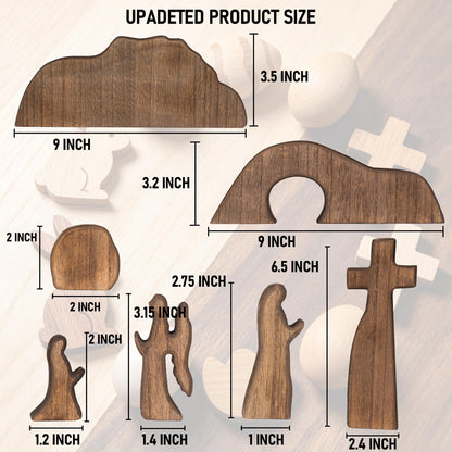 NEROSUN Empty Tomb Easter Scene and Cross Decoration, Wooden Jesus Resurrection Nativity Set, Religious Christian Tabletop Decor for Home Office Christian