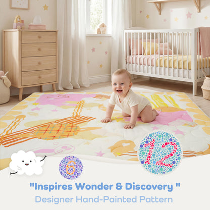 PaPaMat Baby Play Mat 1.5" Thick 59x71 Removable & Machine Washable Cover Playmat Softness Foam Mats, Easy-Clean Hygienic, Comfort Safety Kids Crawling (Wonder Space)