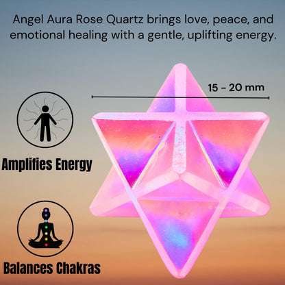Amazing Gemstone Angel Aura Rose Quartz Merkaba Crystal - 1 Inches Metaphysical Merkaba Star for Meditation - Energetic Tetrahedron Crystal & Healing Stones for Spiritual Growth and Healing (20-25mm)