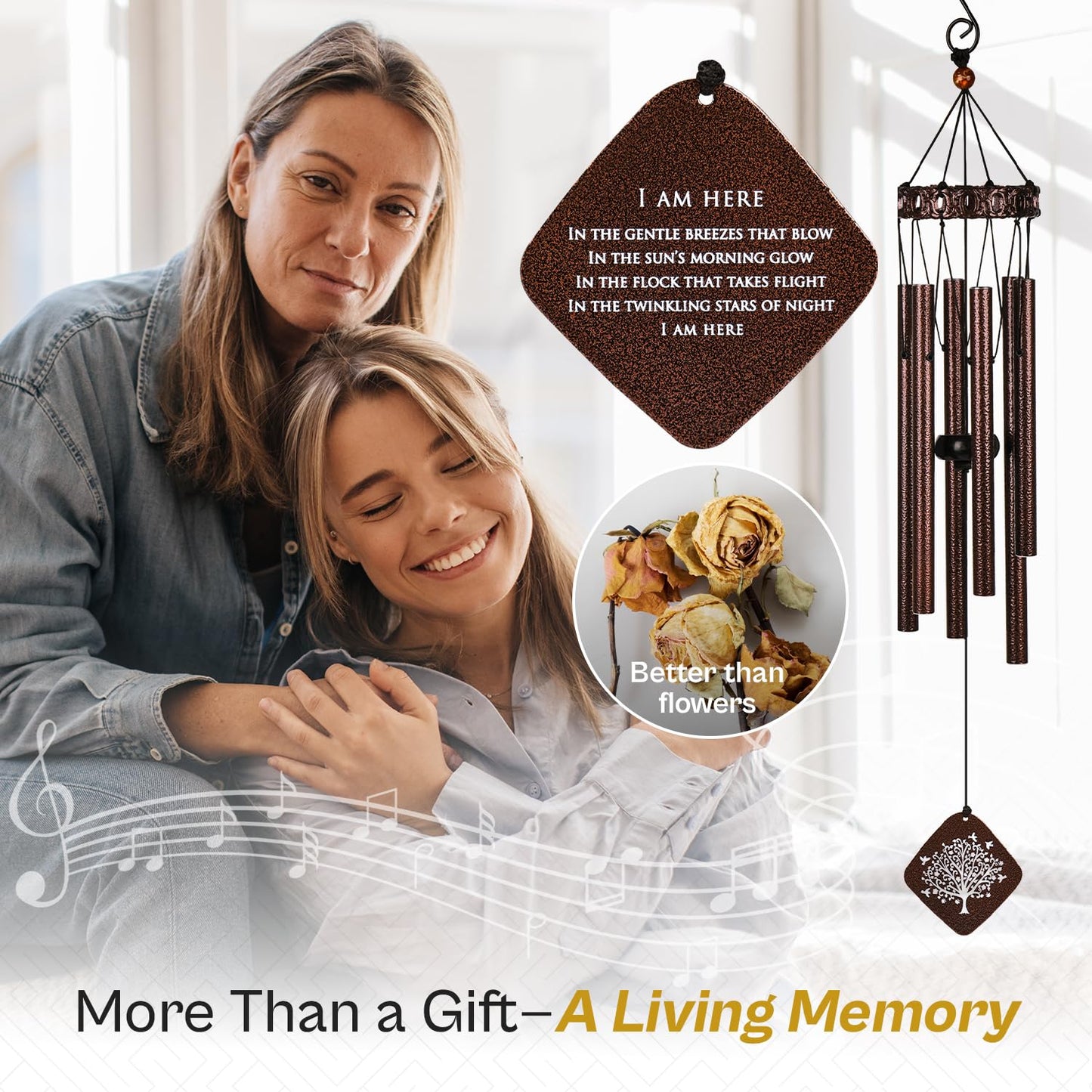 Memorial Wind Chimes I Tree of Life Wind Chime I Windchimes in Memory of a Loved One I Bereavement Gift for Loss of Father, Mother, Wife, Husband I Condolence Remembrance Gift I 29" Bronze