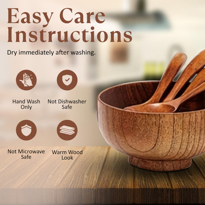 Komokey Wooden Bowl and Spoon Set of 4 - Japanese Style Natural Wood Soup Rice Salad Bowls with Spoons, Eco-Friendly Handcrafted Tableware, Housewarming Kitchen Gift