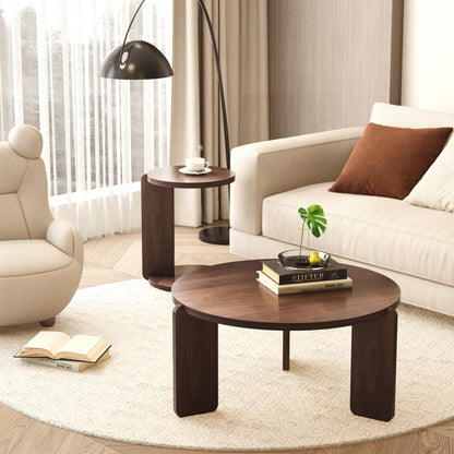 Set of 2 Round Nesting Tables - Multi-Purpose Home Furniture Ideal for Small Spaces, Functional as Living Room Coffee Table, Bedroom Night Stand, Dining Room Side Table, Sofa End Table (Walnut B)