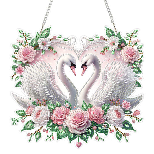 Eiflow Acrylic Diamond Art Hanging Kit for Adults Love, DIY Diamonds Painting Door Hanger Board Kit, Special Crystal Diamond Art Painting Pendant Ornament (Swans)